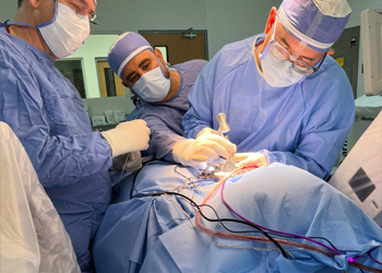 Intraoperative view of Uni-C Standalone Cervical Cage placement during anterior cervical fusion by CZMEDITECH 2