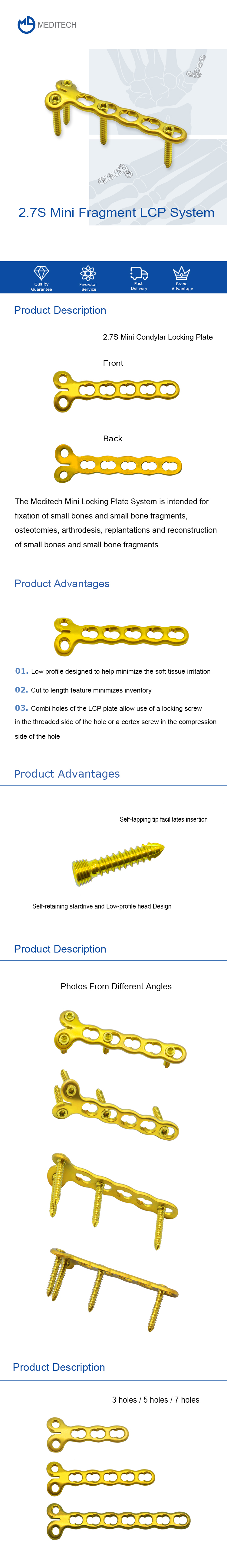 MINI CONDYLAR LOCKING PLATE 2.7 MM