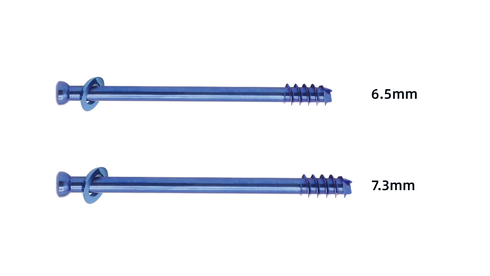 Partially threaded cannulated screws with washers in 6.5 and 7.3 mm diameters